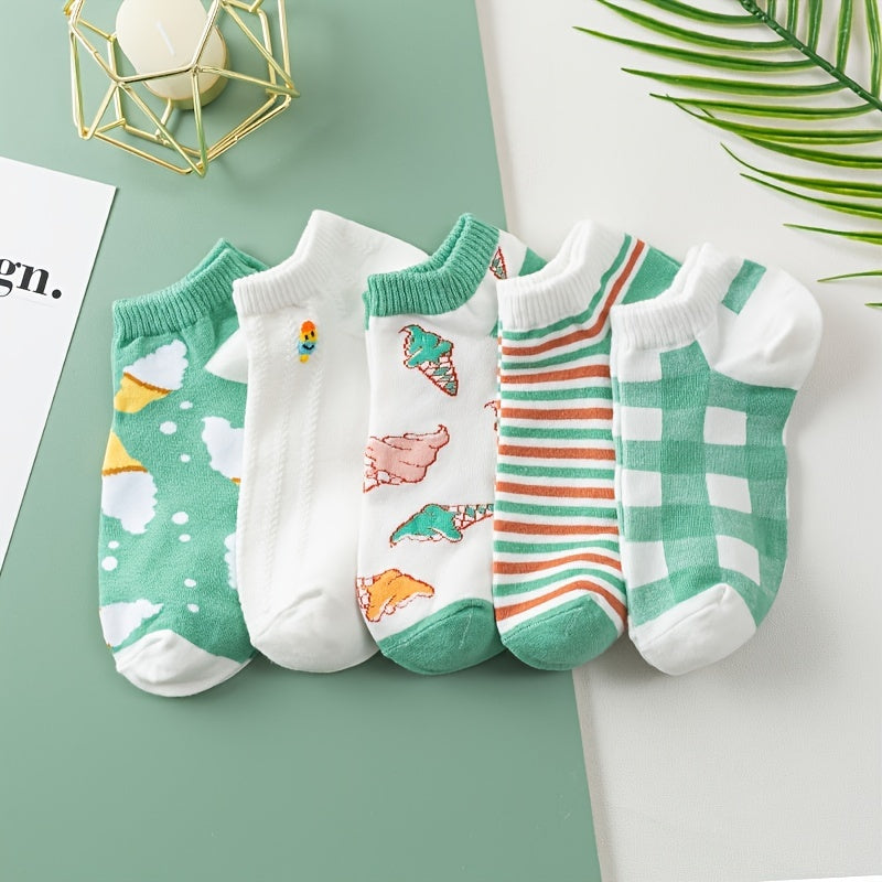 5 Pairs Ice Cream Ankle Socks Women's Stockings