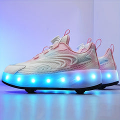 Girl's LED Light Up Roller Shoes With Rotating Buckle
