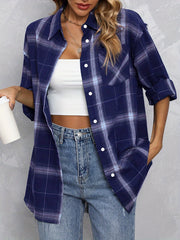 Plaid Print Button Up Long Sleeve Blouse