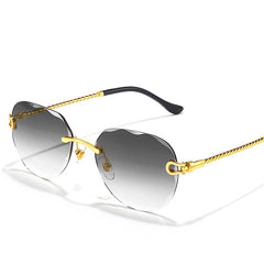 Wave Cutting Sunglasses Rimless Gradient Pilot Oval Sun Glasses