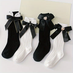 4 Pairs Baby Girls Knee High Socks Infants Bow Ruffled Stockings 0-12 Years