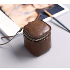 Women's Mini Wax Leather Pu Bucket Bag Ins Retro Style Small Mouth Red