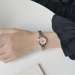 Children's Pink Dial Stainless Steel Round Wrist Watch