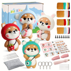 Needle Felting Kit for Beginners Dog Shiba DIY Craft Material Package