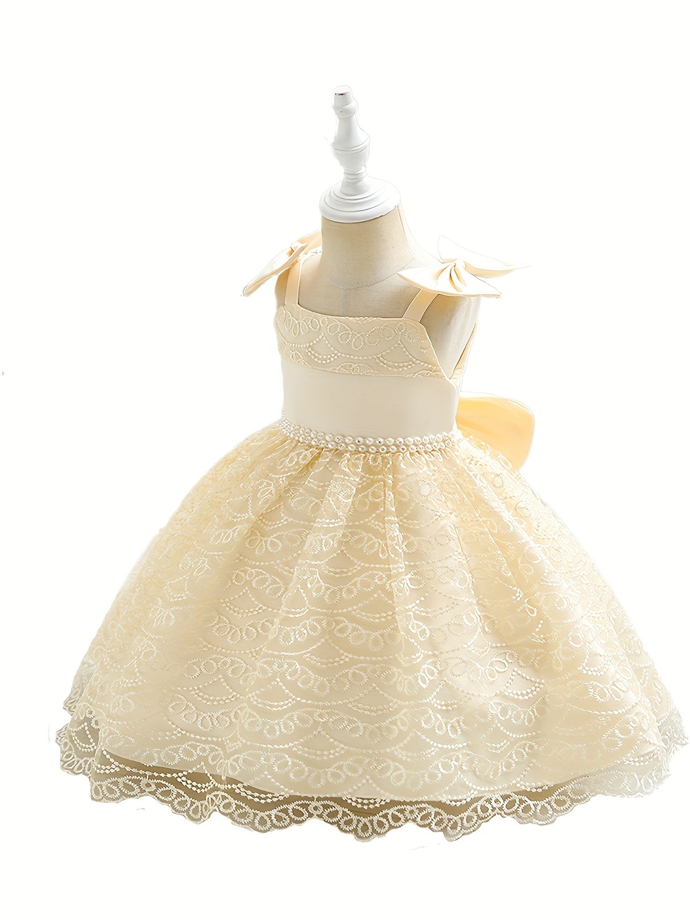 Toddler Girls Bow Lace Embroidery Cami Princess Dress Gown