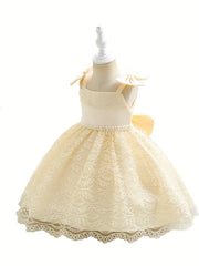 Toddler Girls Bow Lace Embroidery Cami Princess Dress Gown