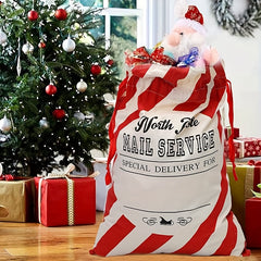 1pc Striped Christmas Bag Large Webbing Cotton Striped Christmas Bags