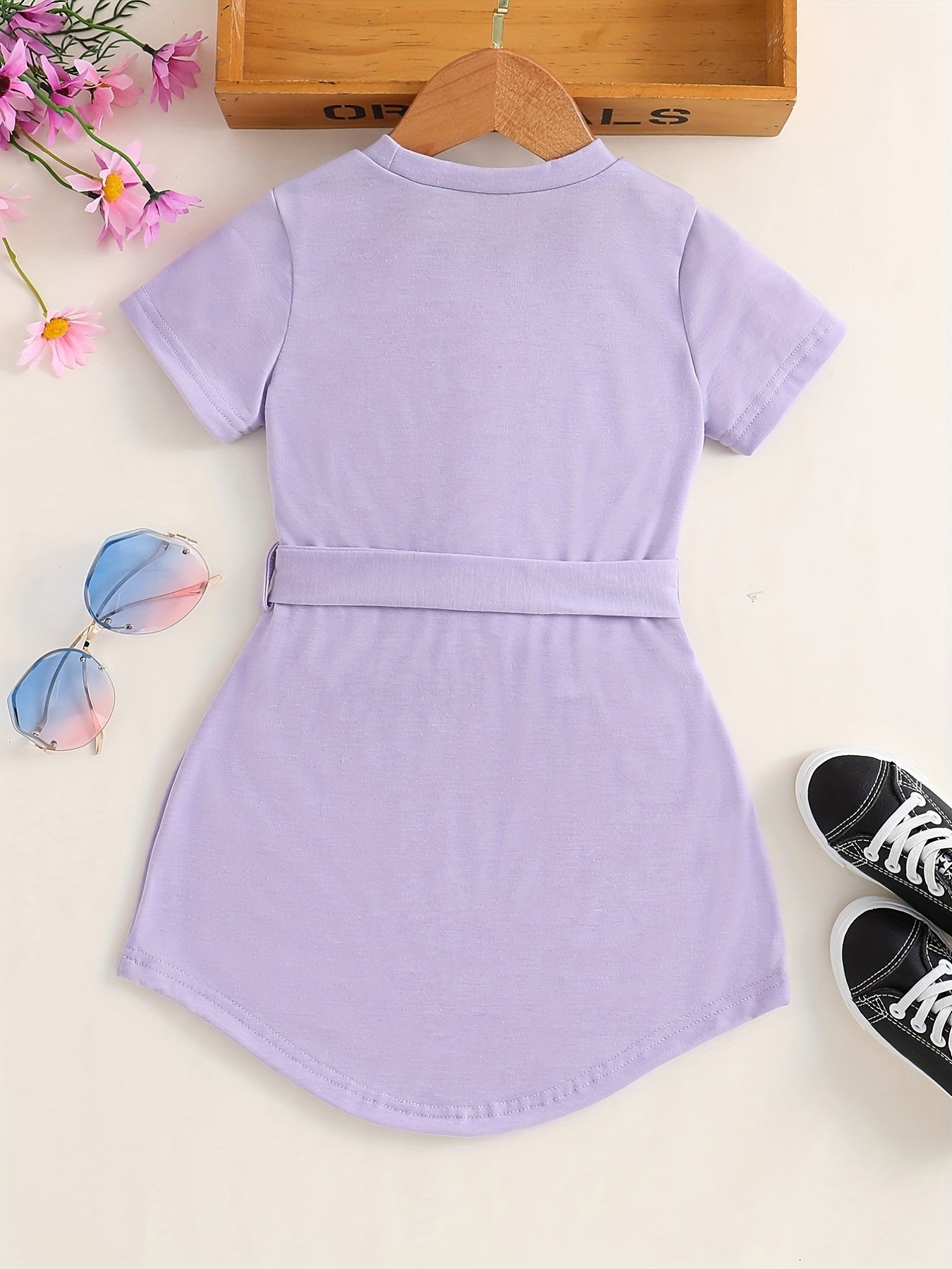 Girls Princess Dress Bow Knot Short Sleeves Crew Neck Kids Clothes