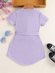 Girls Princess Dress Bow Knot Short Sleeves Crew Neck Kids Clothes