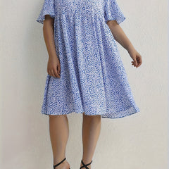 Floral Print V Neck Dress Cap Sleeve Casual Stretch Women's