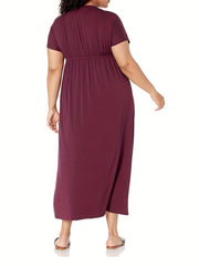 Casual Dress Solid Bat Sleeve Surplice Neck Ruched Maxi Dress