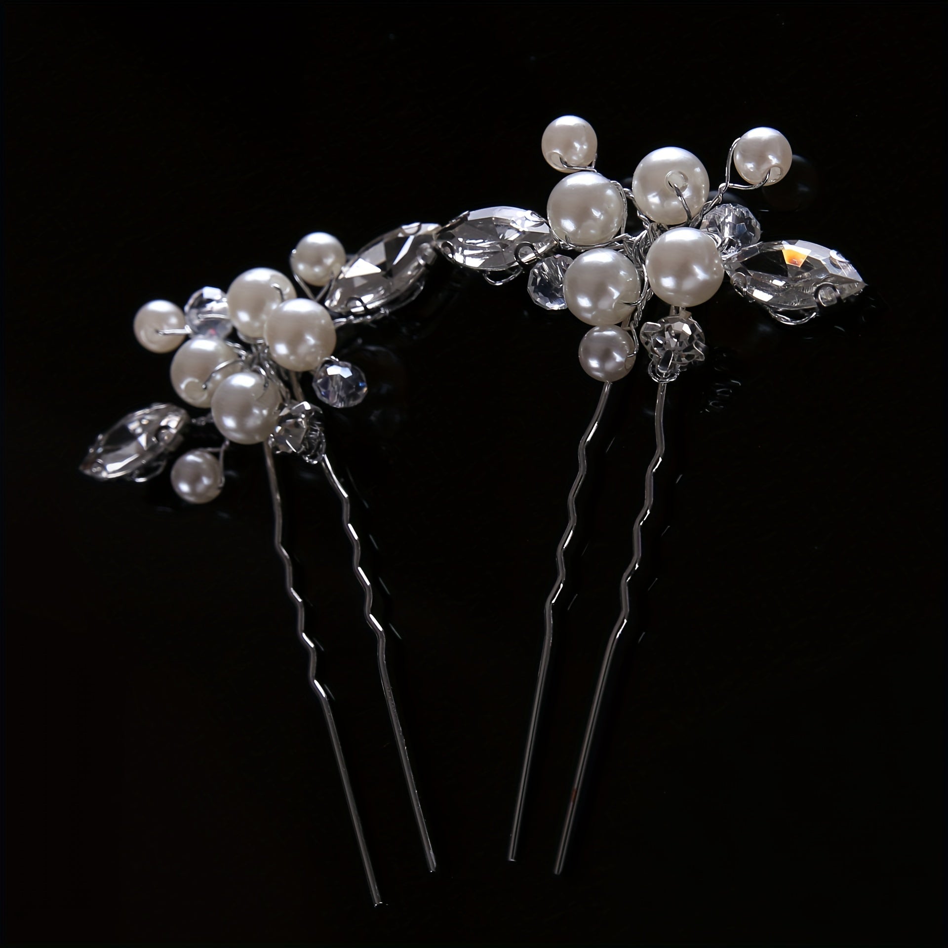 2PCS Bride Faux Pearl Hairpin Wedding Bride U Shaped Hairpin Hair Accessories
