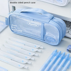 Double Sided Pencil Case Lightweight Mesh Stationery Storage Box