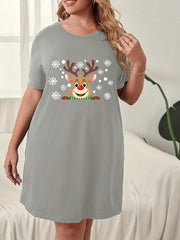 Christmas Lounge Dress Women's Snowflake Deer Print Nightdress