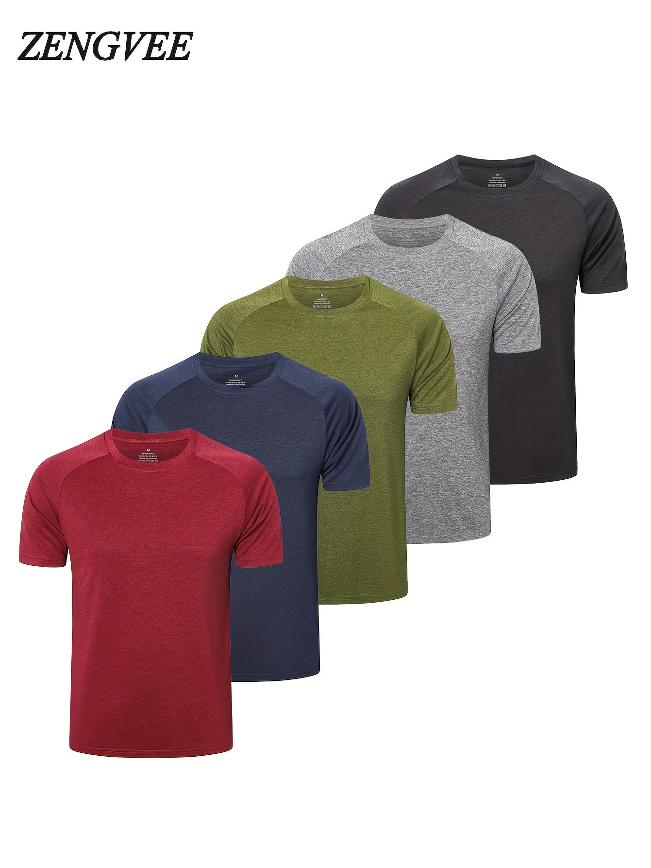 5 Pcs Men's Solid Short Sleeve Quick Dry T-Shirt for Gym Training