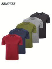5 Pcs Men's Solid Short Sleeve Quick Dry T-Shirt for Gym Training