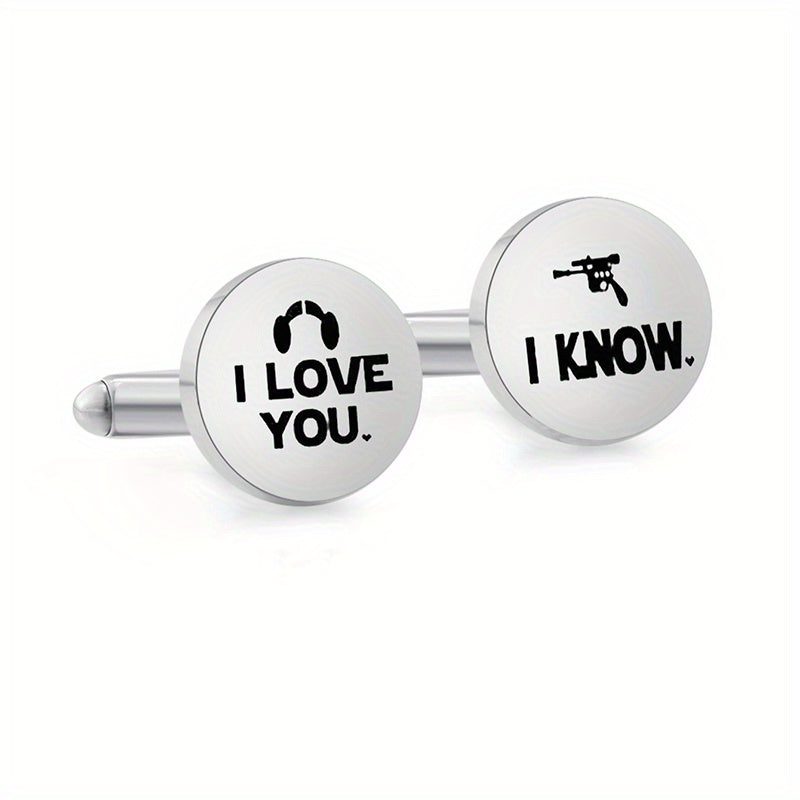 Stainless Steel I LOVE YOU & Man Cufflinks Stylish Men's Accessory