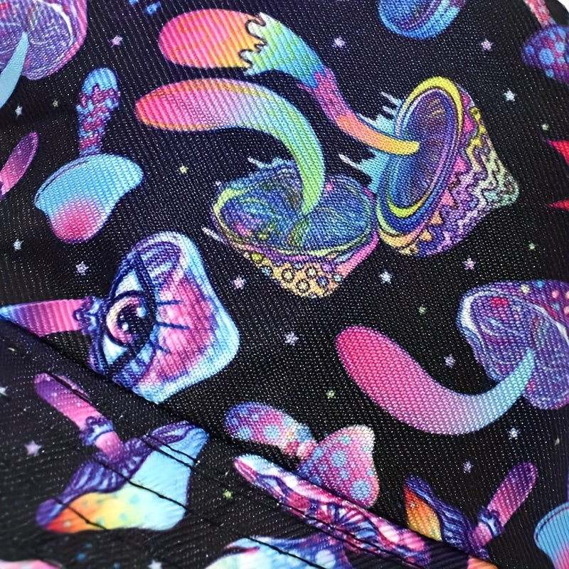 Unisex Sunshade Bucket Hat With Mushroom Skull Print for Outdoor Travel