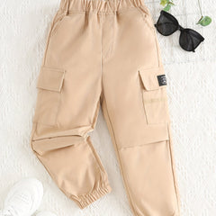 Boys Casual Cargo Pants Elastic Waist Jogger Pants