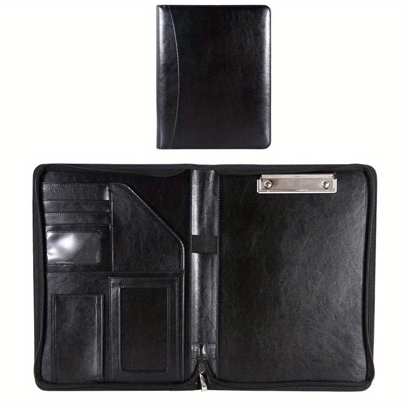 DIY Zipper PU Leather Business A4 Clipboard w/ Folder & Organizing Pockets