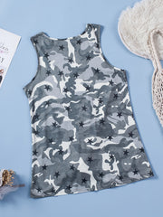 Star & Camo Tank Top Crew Neck Sleeveless Casual Women's Clothing