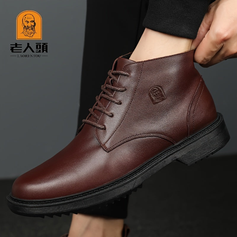 Business Casual Leather Riding Boots Pointed Toe Lace Up Dress Shoes