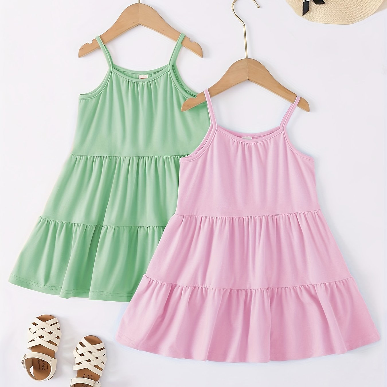 2pcs Toddler Girls Spaghetti Strap Swing Dress for Sunmmer