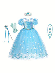 Girls Sequin Snowflake Princess Dress Set