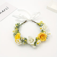 Artificial Rose Bridal Headband with Floral Wreath - Yellow Roses and Sunflowers