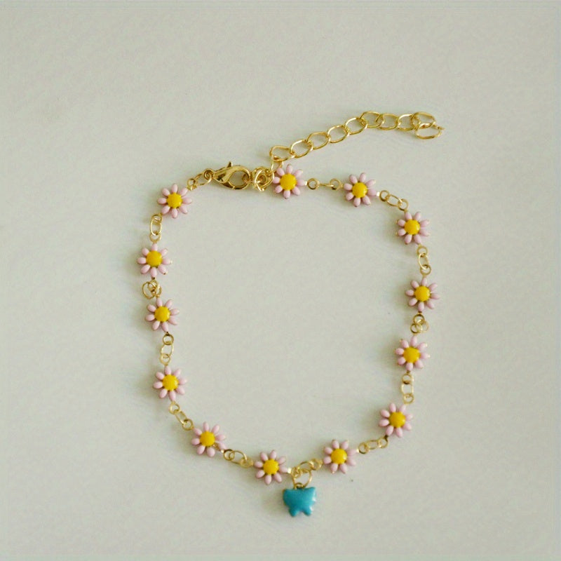 Vintage Daisy Butterfly Pendant Anklet Gift for Girls