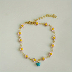 Vintage Daisy Butterfly Pendant Anklet Gift for Girls