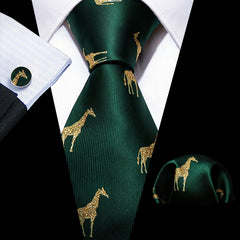 Barry Wang Giraffe Cartoon Pattern Necktie Silk Ties Set