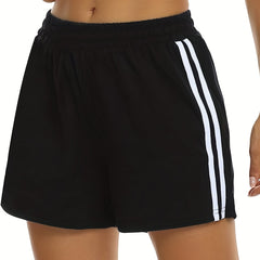 Sporty Plus Size Stripe Print Elastic Waist Shorts