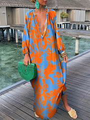 Graphic Print Long Sleeve Maxi Dress Women's Clothing