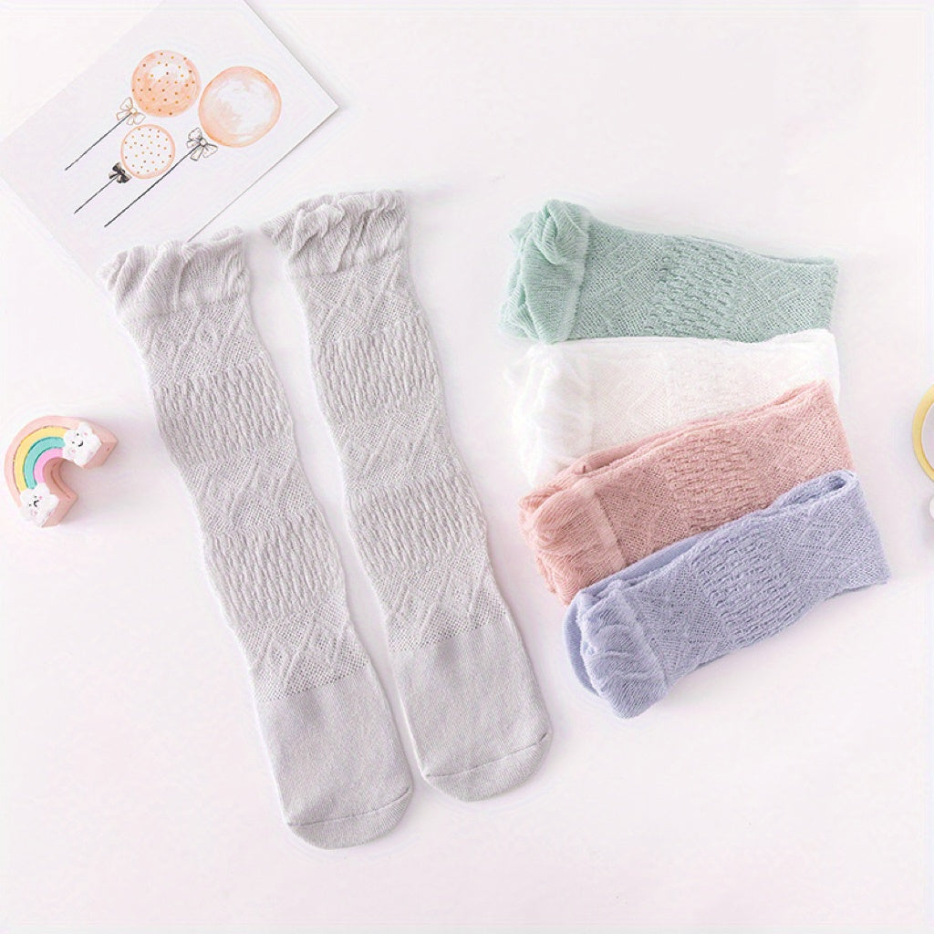 5 Pairs Baby Mesh Over The Knee Stockings Anti Mosquito Ruffled Hollow Out Socks