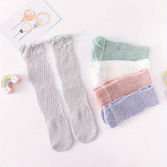 5 Pairs Baby Mesh Over The Knee Stockings Anti Mosquito Ruffled Hollow Out Socks