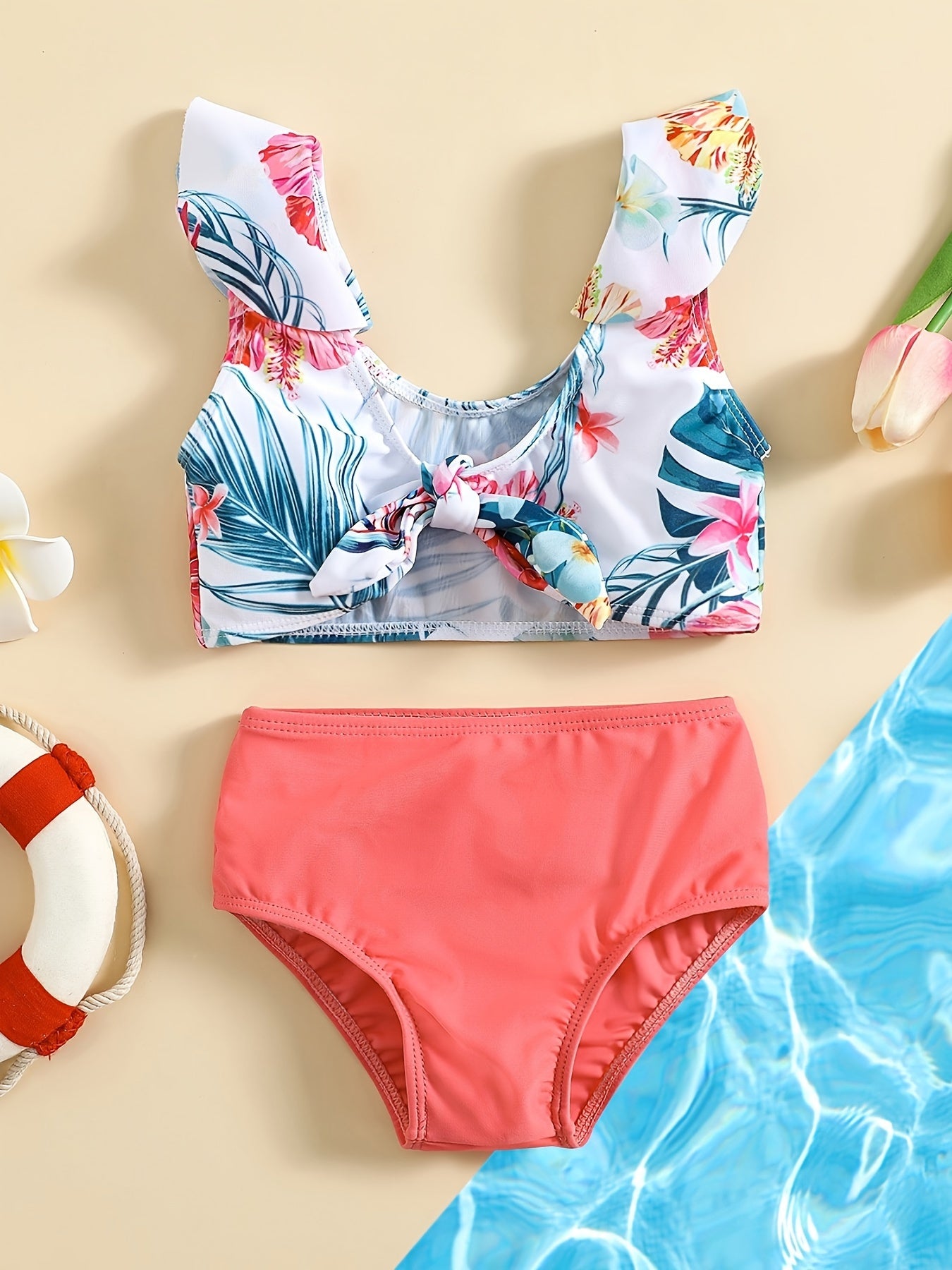 2pcs Toddler Girls Flower Bikini Set Beachwear