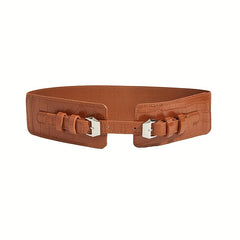 Crocodile Print Double Needle Buckle Elastic Belt Lanyard