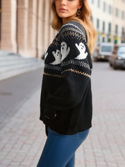 Women's Plus Ghost Print Sweater Round Neck Jumper