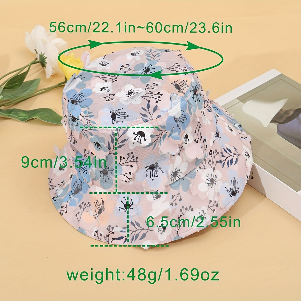 Mesh Flower Decor Bucket Hat Pink Printed Basin Hat For Women