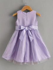 Toddler Girls Sleeveless Sequin Flowers Bow Front Mesh Princess Dress