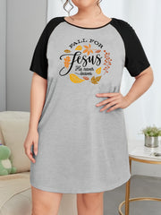 Maple Leaf & Letter Print Nightdress Raglan Sleeve Tee Sleep Dress