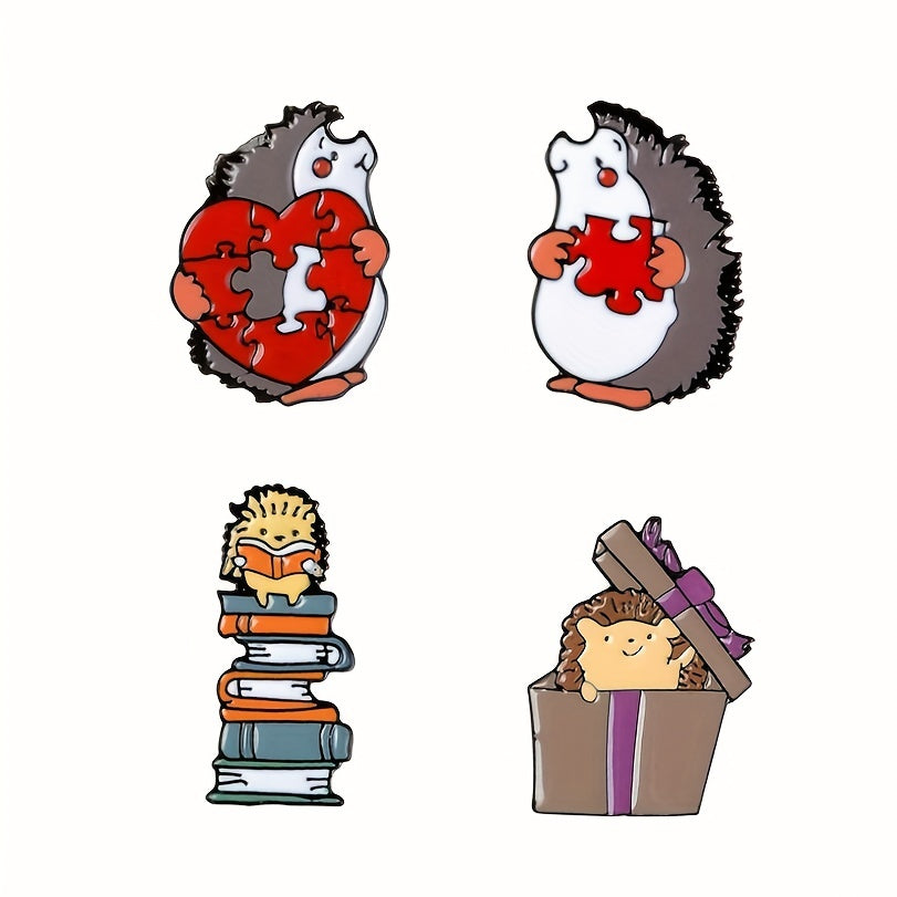 Hedgehog Reading Book Brooch - Animal Alloy Corsage