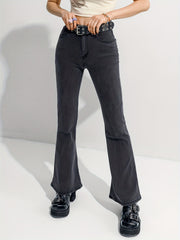 Heart Shape Flare Leg Jeans High Rise Denim Pants