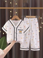 Toddler Pajamas Set Summer Short Sleeve T-shirt & Car Printed Trousers
