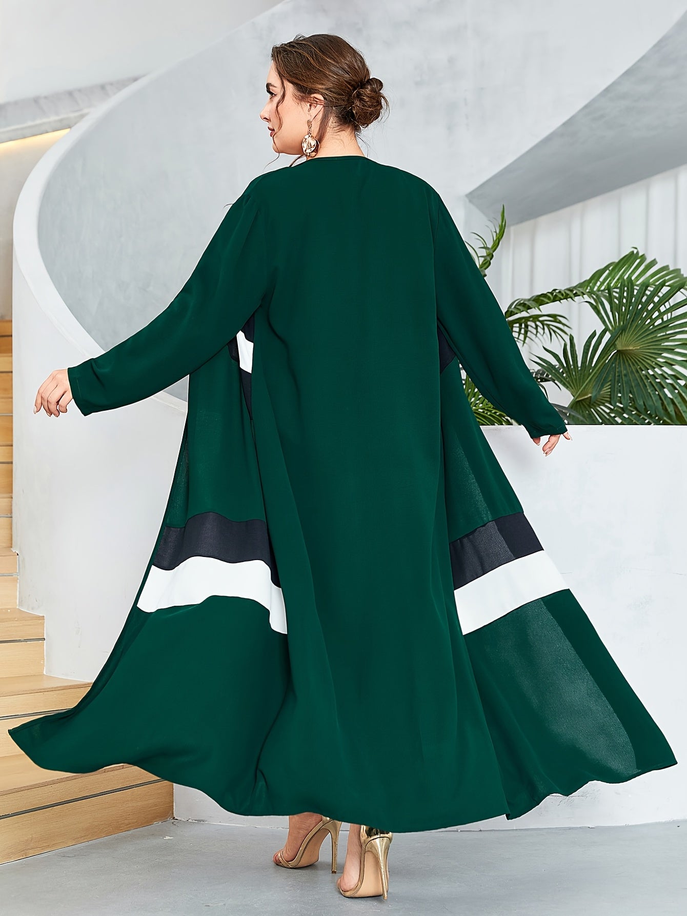 Striped Kaftan Dress Women's Abaya Robe Arabian Dress