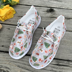 Christmas Snowman Santa Tree Cartoon Print Slip on Sneakers Lightweight Low