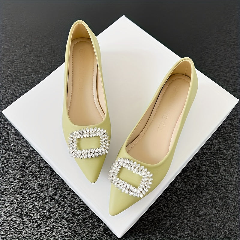 Women's Rhinestone Slip On Point Toe Heel Shoes