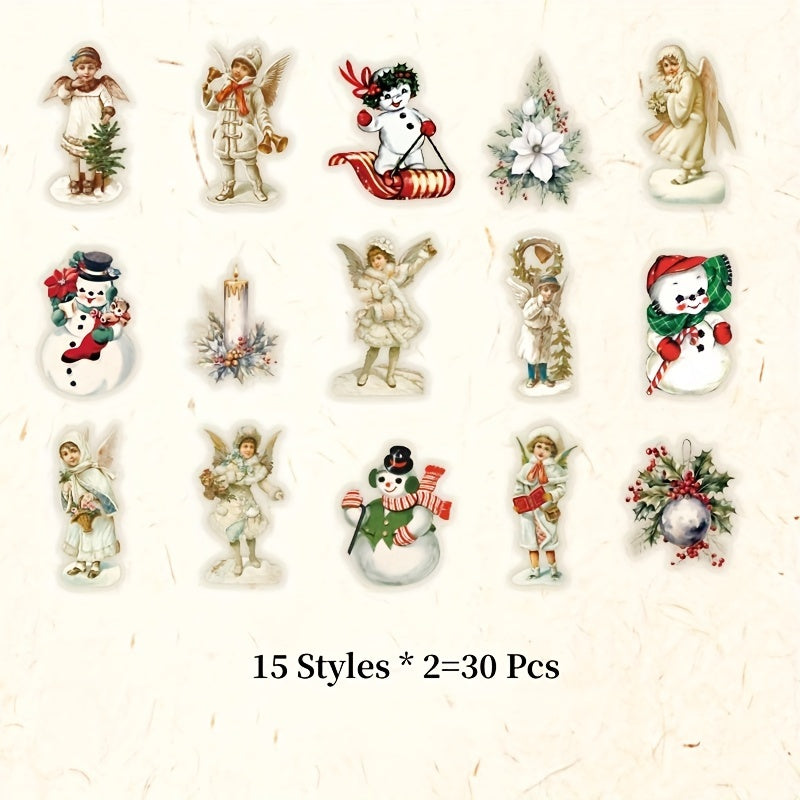 30pcs Retro Cartoon Happy Christmas Series PET Stickers Set DIY Journal Album