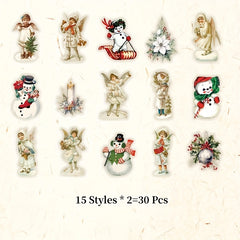30pcs Retro Cartoon Happy Christmas Series PET Stickers Set DIY Journal Album